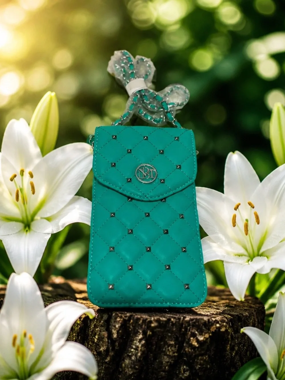 Badgley Mischka Teal Quilted Crossbody Phone Pouch - Picture 1 of 4